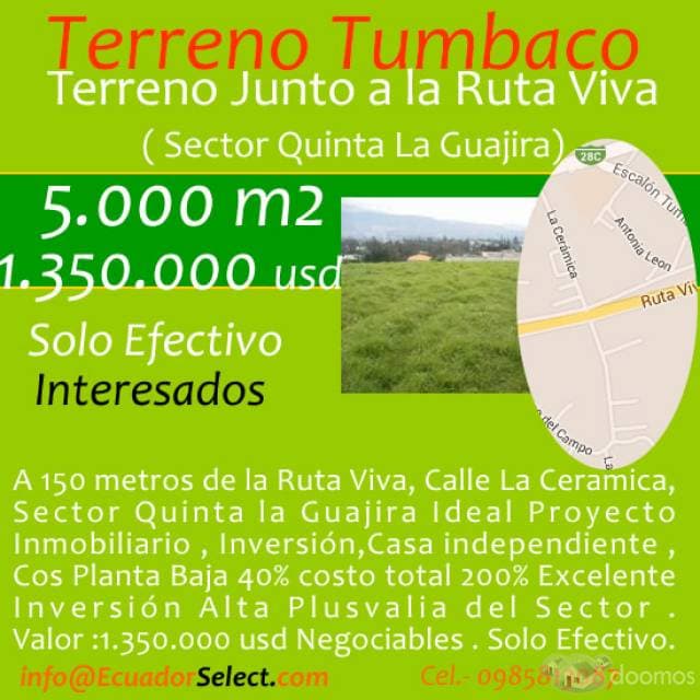 TERRENO VENTA SECTOR LA CERAMICA A 150 METROS DE LA RUTA VIVA  CEL.- 0985813087 - 1